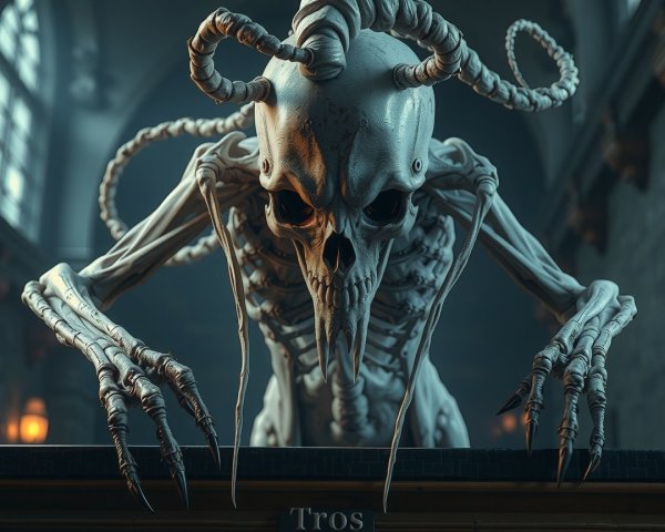 Skeletal Figure in a Dark Gothic Setting