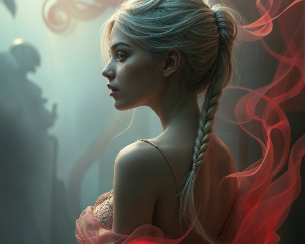 Profile of a Woman with Braided Hair and Ethereal Background
