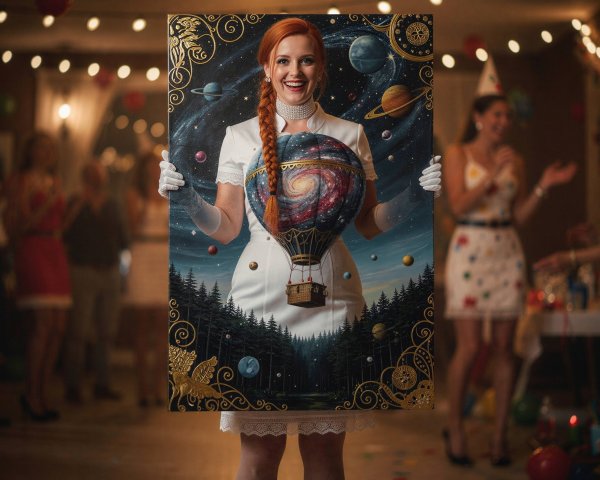 Close-up of Joyous Woman with Red Hair and Portrait