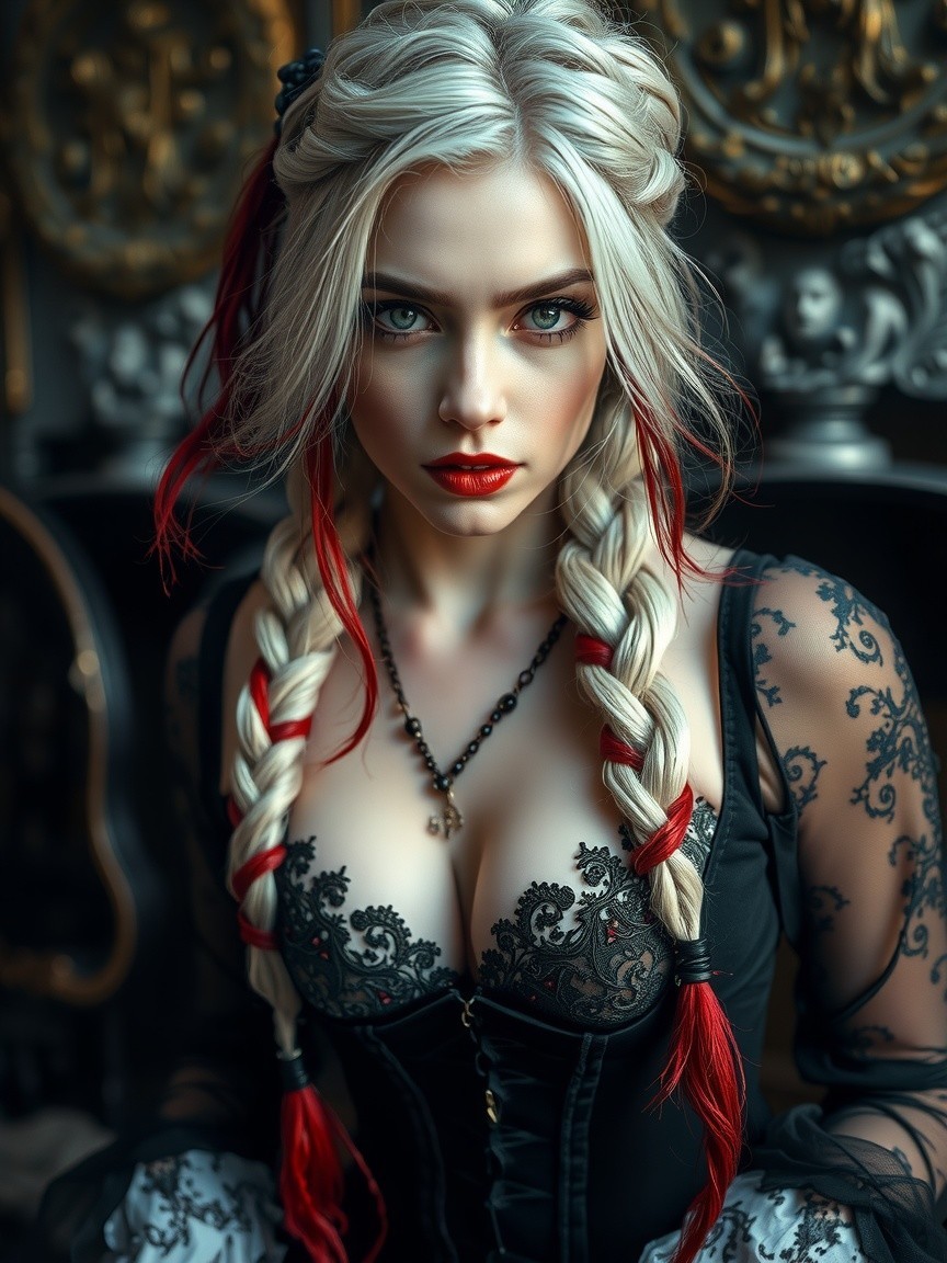 Young Woman in Gothic Corset with Braided Hair