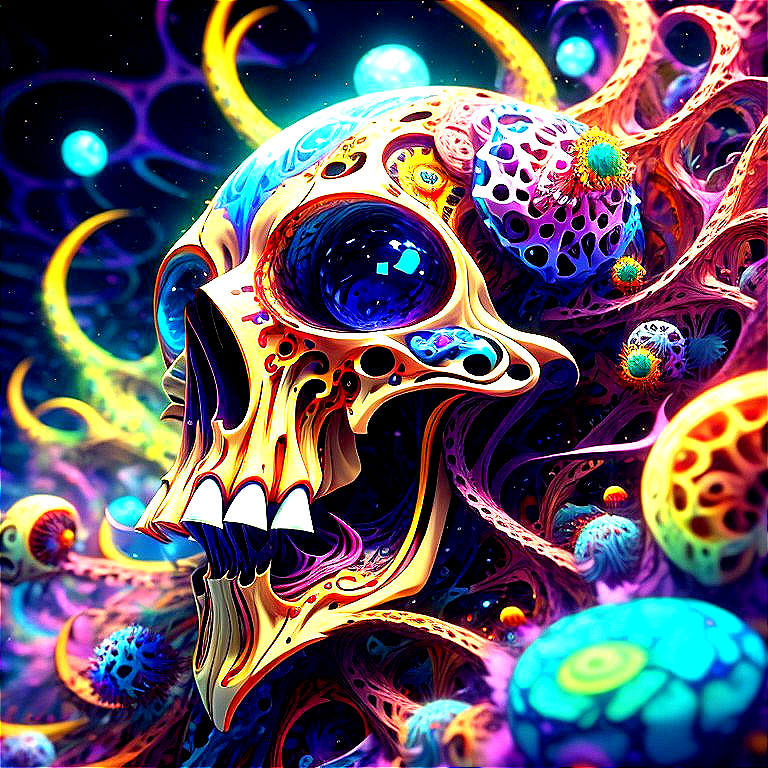 Psychedelic Skull Surrounded by Organic Patterns