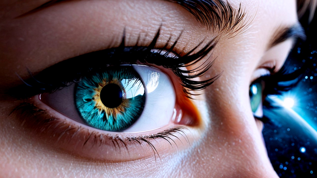 Extreme Close-Up of a Person's Eye with Cosmic Reflection