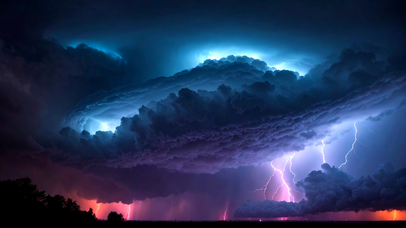 Dramatic Sky with Dark Clouds and Lightning Display