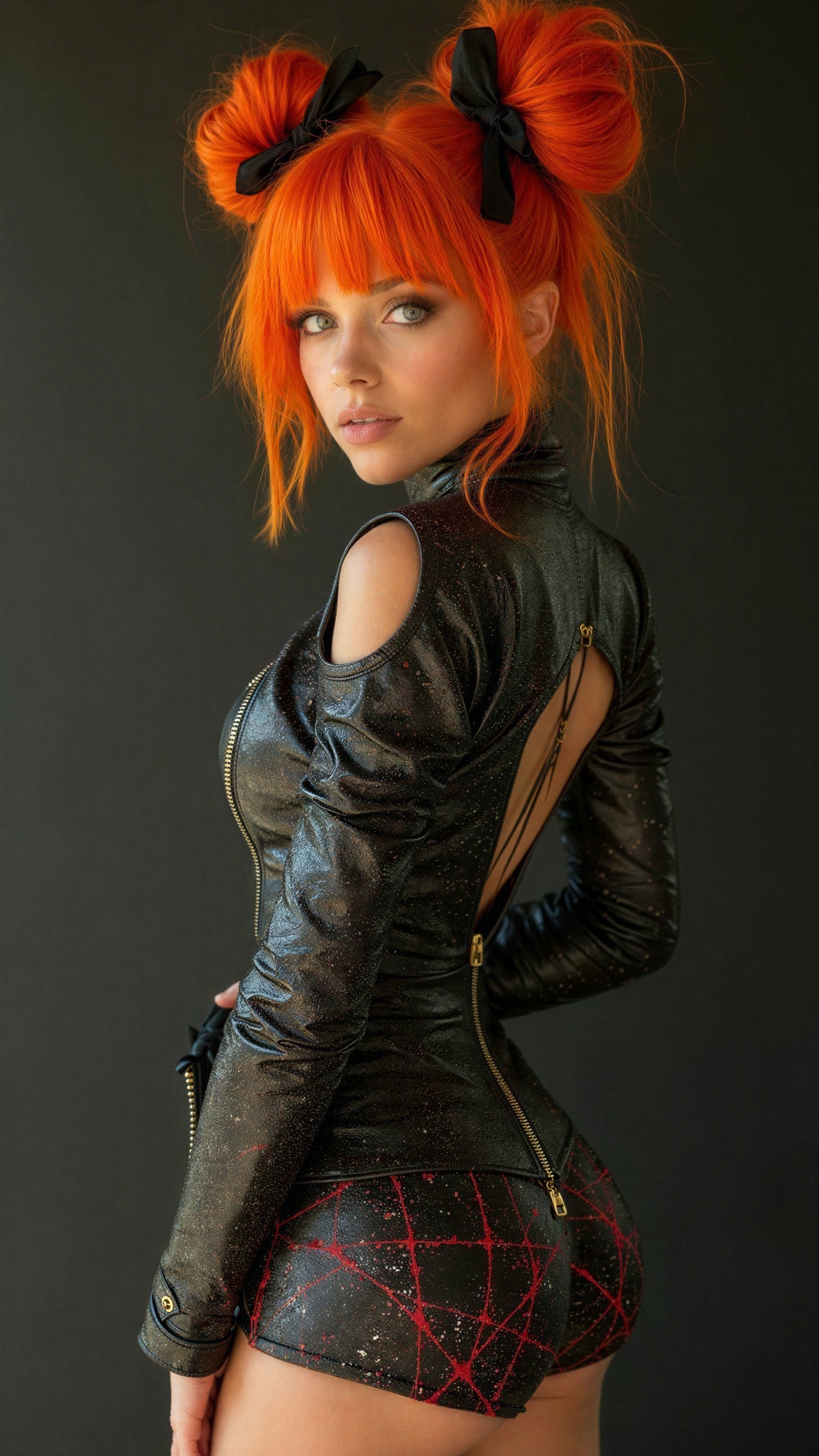 Person with Orange Hair in Textured Dark Outfit