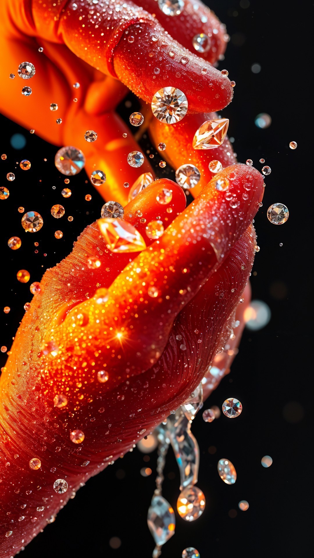 Close-Up of Orange Glove Holding Sparkling Gems