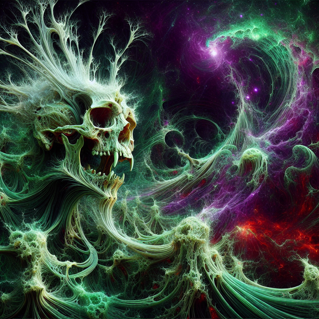 Surreal Cosmic Scene with Ghostly Skull and Nebulae