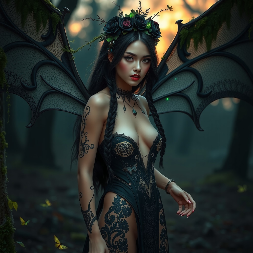 Mystical Figure in Enchanted Forest at Dusk