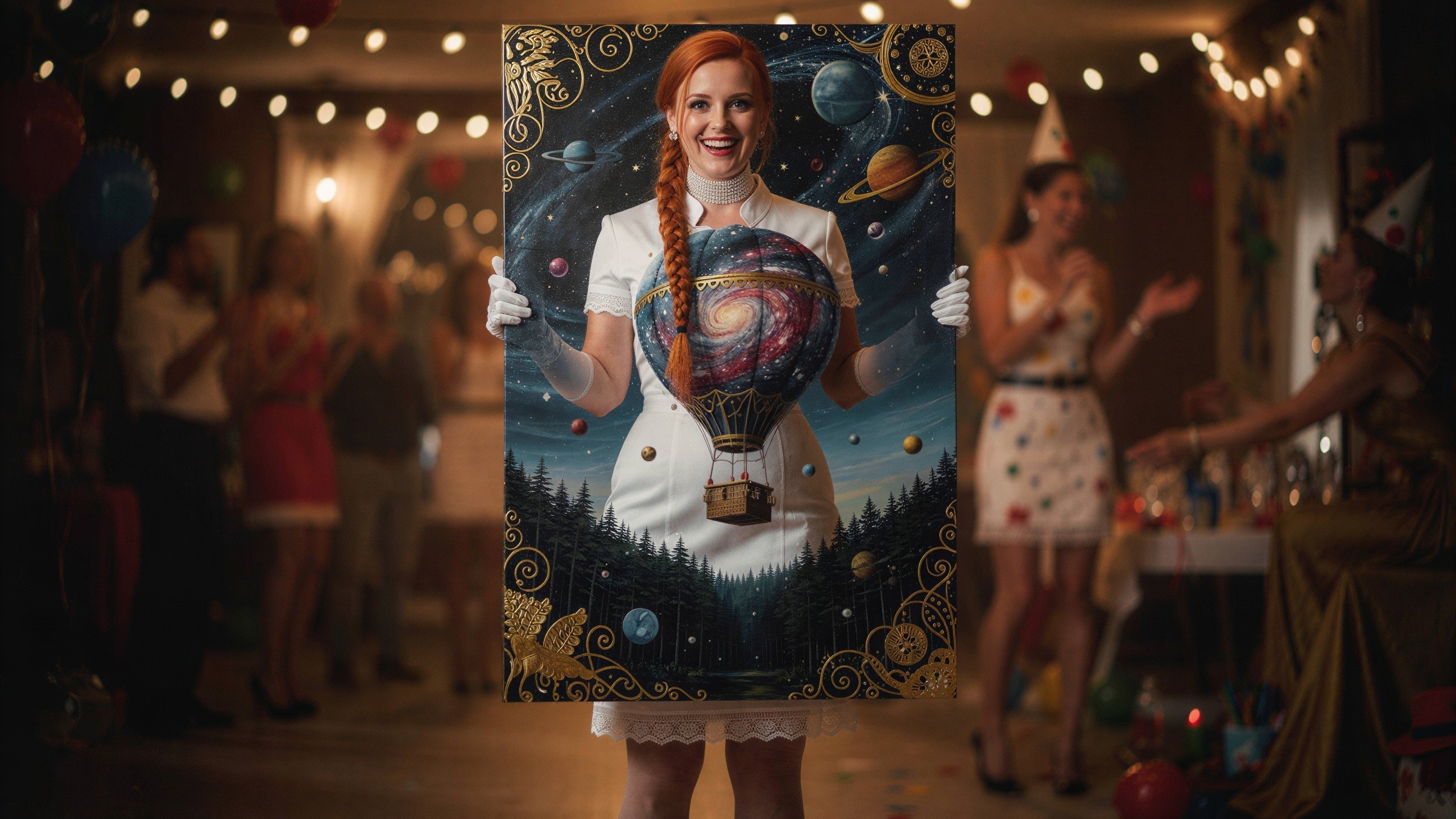 Close-up of Joyous Woman with Red Hair and Portrait
