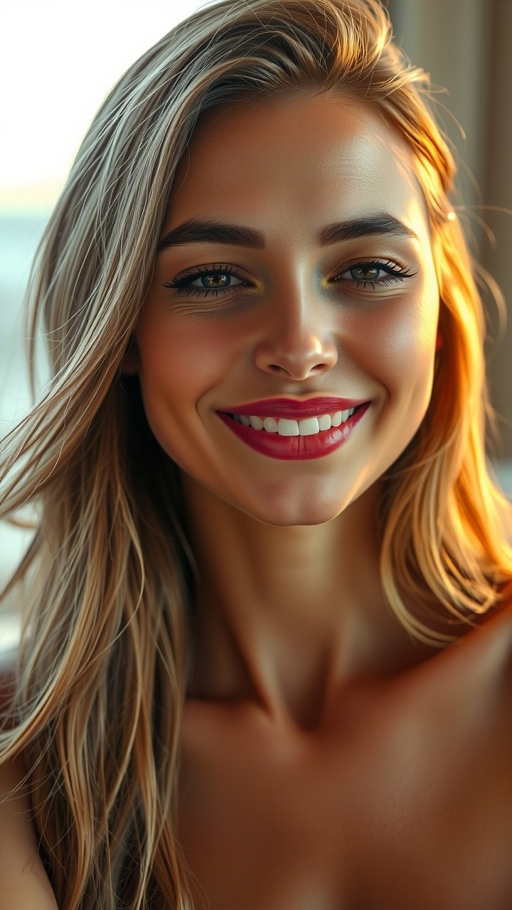 Portrait of a young woman with blonde hair in sunlight