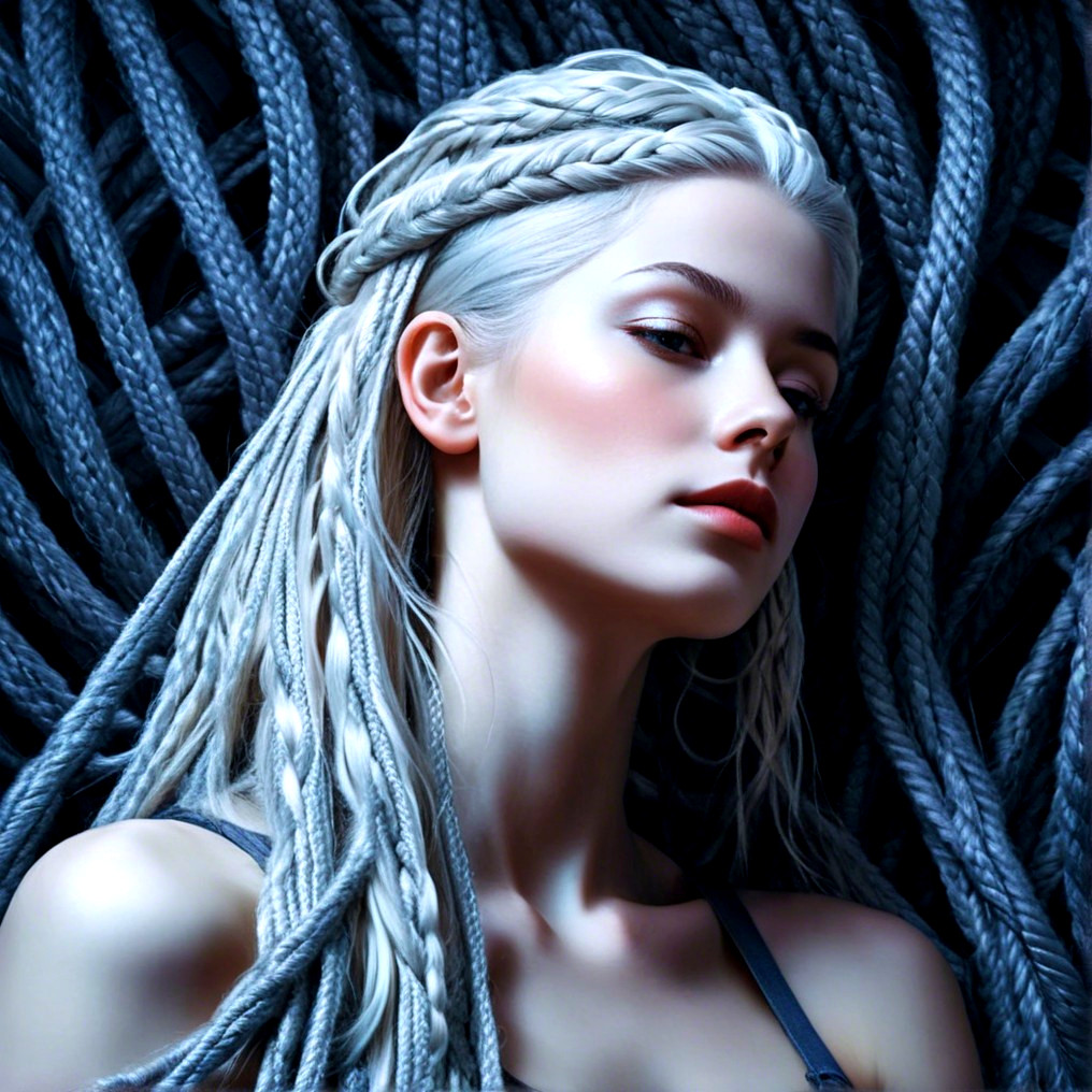 Portrait of a Young Woman with Braided White Hair