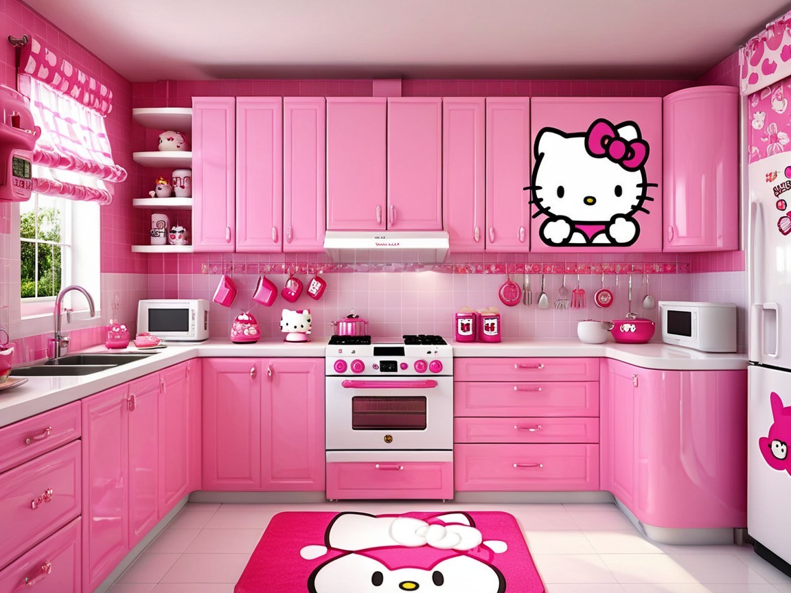 Vibrant Hello Kitty Themed Pink Kitchen Design