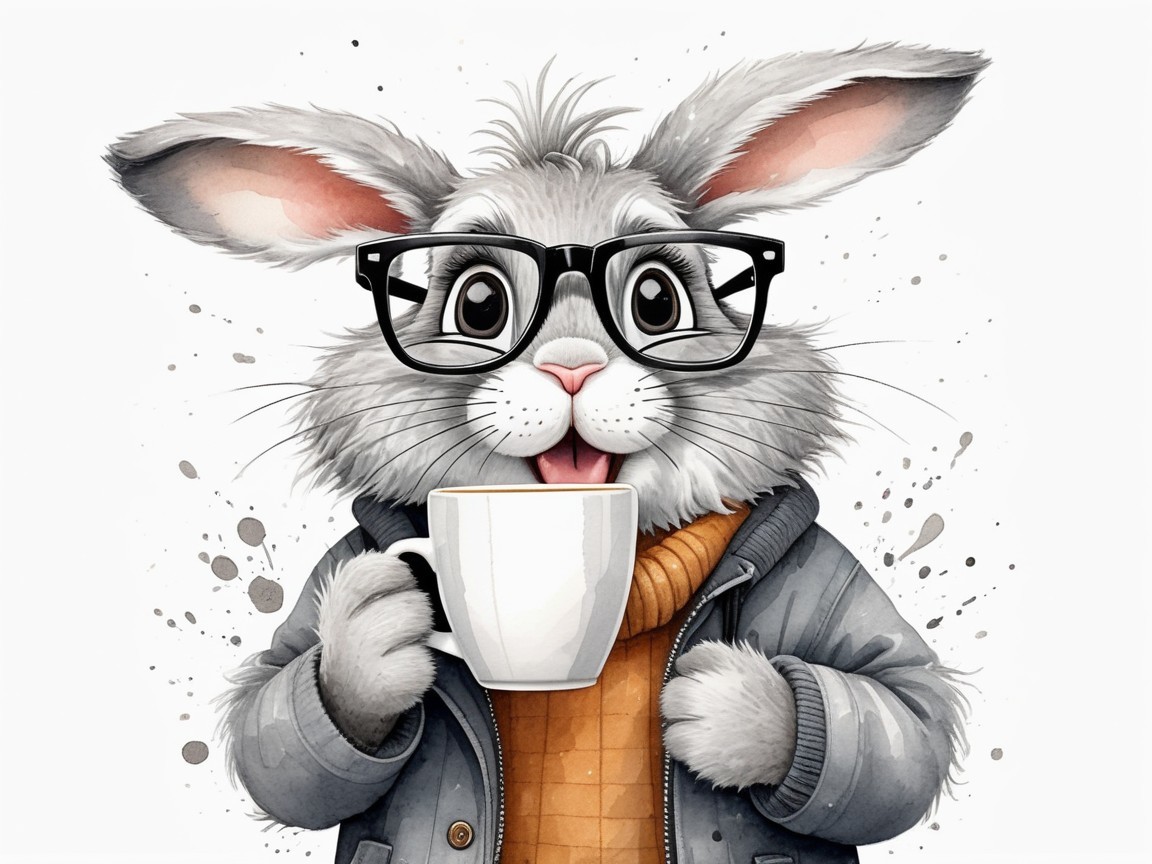 Cartoon Rabbit in Sweater and Glasses with Colorful Background