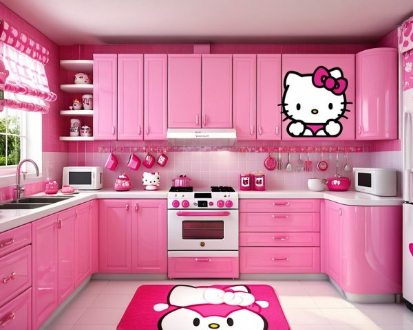 Vibrant Hello Kitty Themed Pink Kitchen Design