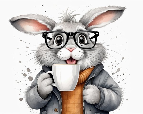 Cartoon Rabbit in Sweater and Glasses with Colorful Background