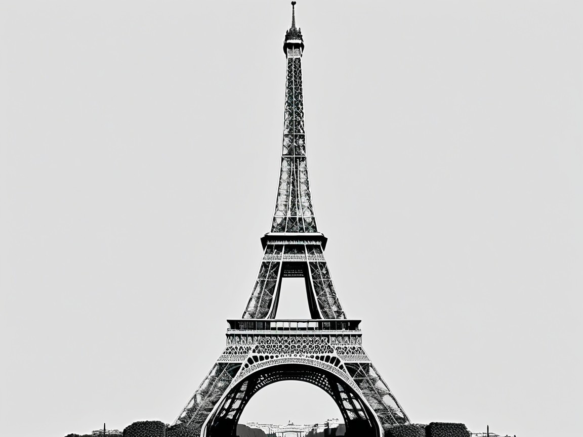 Eiffel Tower Silhouette Against Pale Background