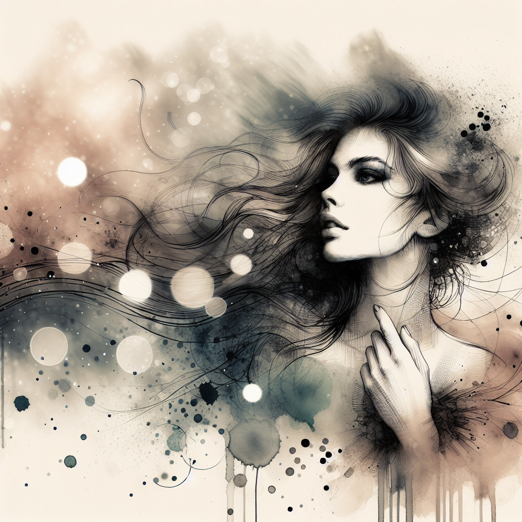 Artistic portrayal of a woman with flowing hair