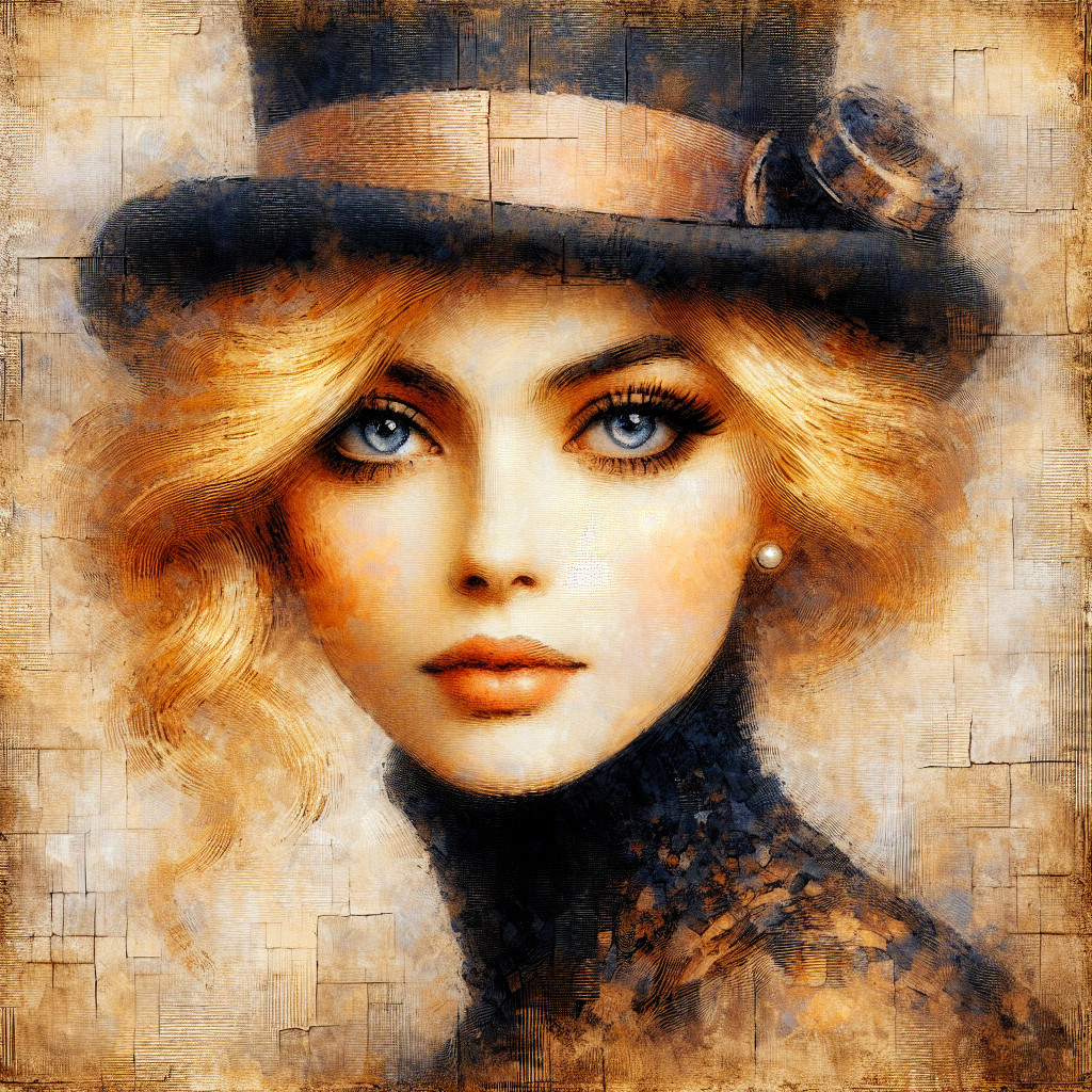 Portrait of a Young Woman with Blue Eyes and Top Hat
