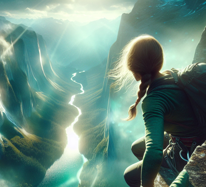 Contemplative Hiker Overlooking Mountainous Landscape