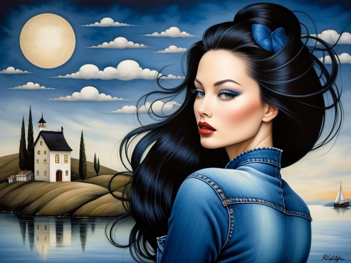 Portrait of a Confident Woman with Serene Landscape