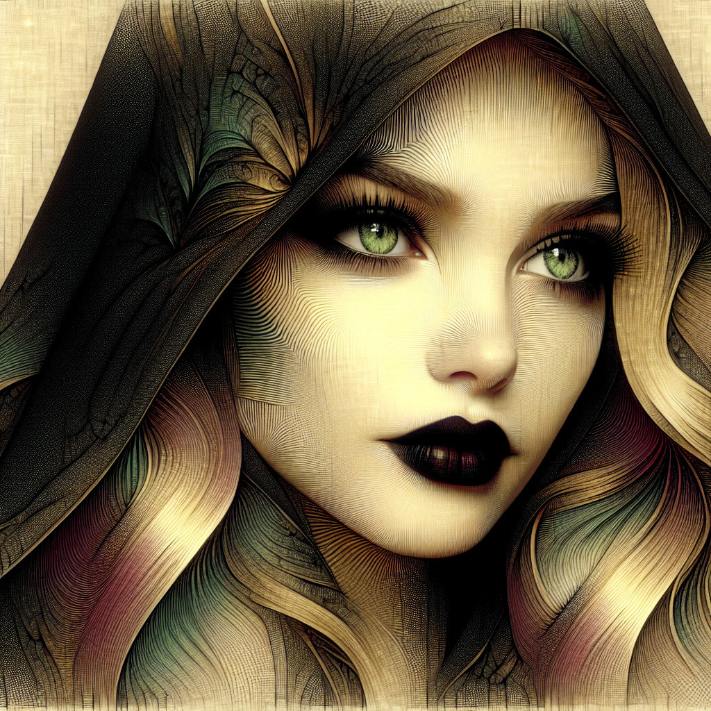 Portrait of a Woman with Green Eyes and Dark Hair