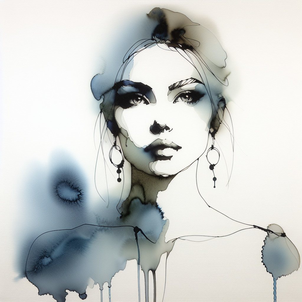 Fluid Ink Portrait of a Woman with Elegant Details