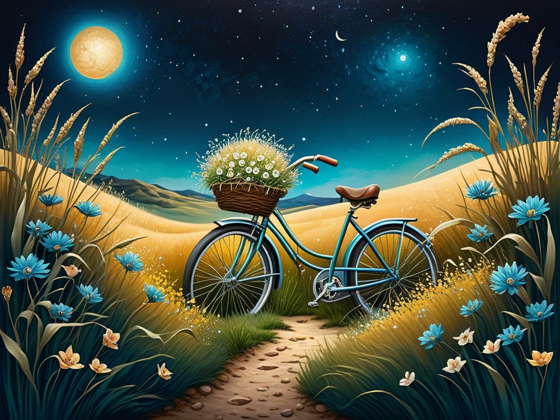 Fanciful Night Scene with Celestial Bodies and Landscape