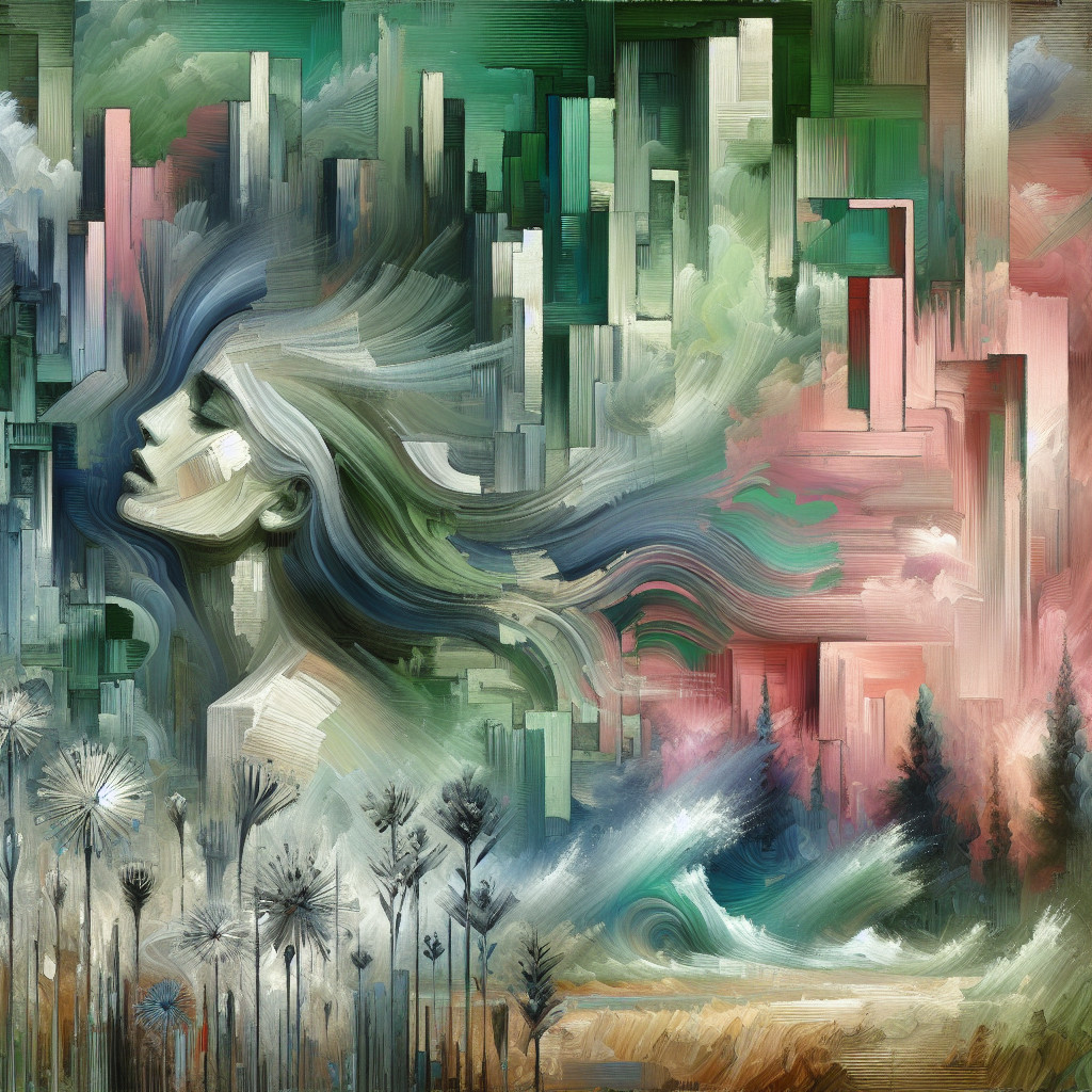 Dreamlike Fusion of Woman and Abstract Cityscapes