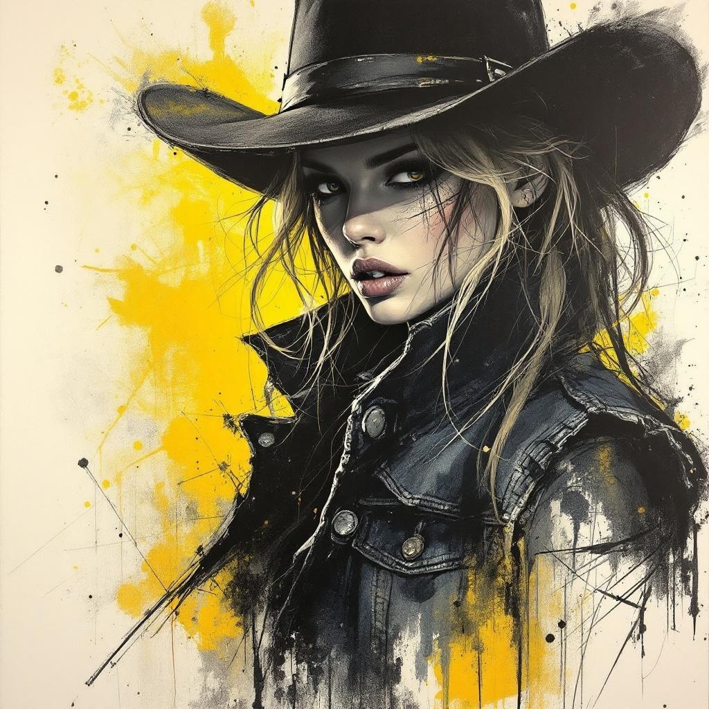 Portrait of a Young Woman in Cowboy Hat and Vest