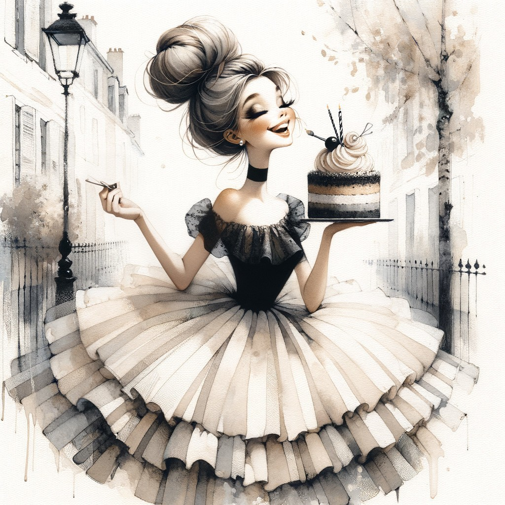 Whimsical Illustration of Woman with Decorated Cake