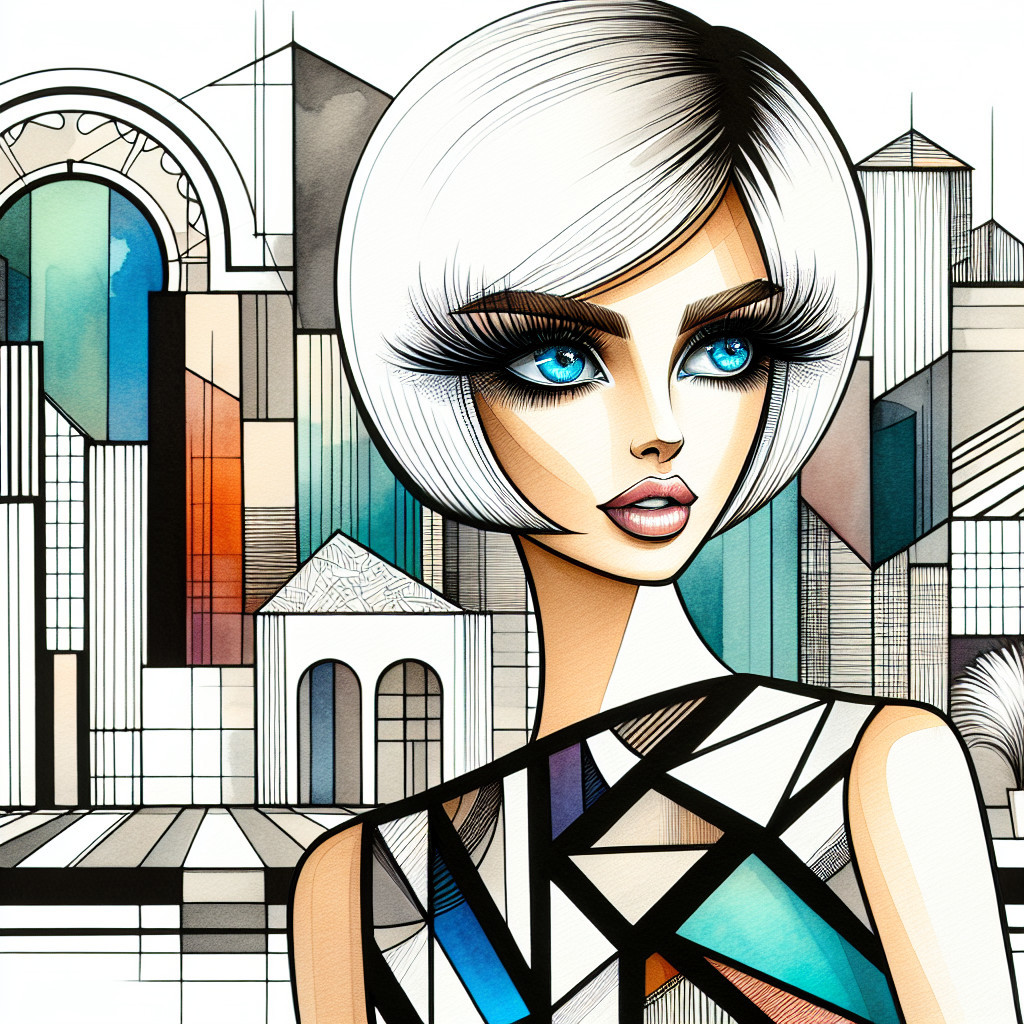 Stylized Portrait of Fashionable Woman with Cityscape