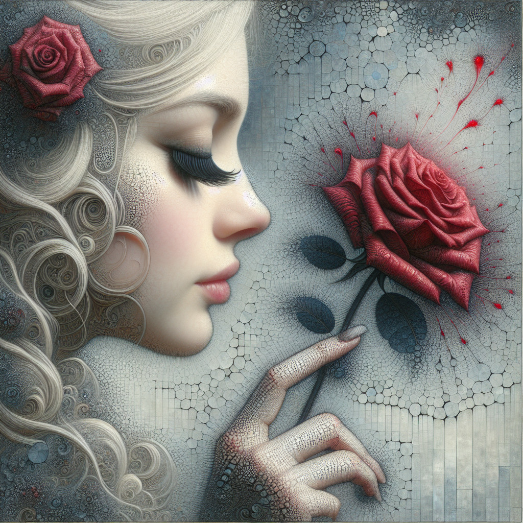 Profile of a Woman with Roses and Intricate Background