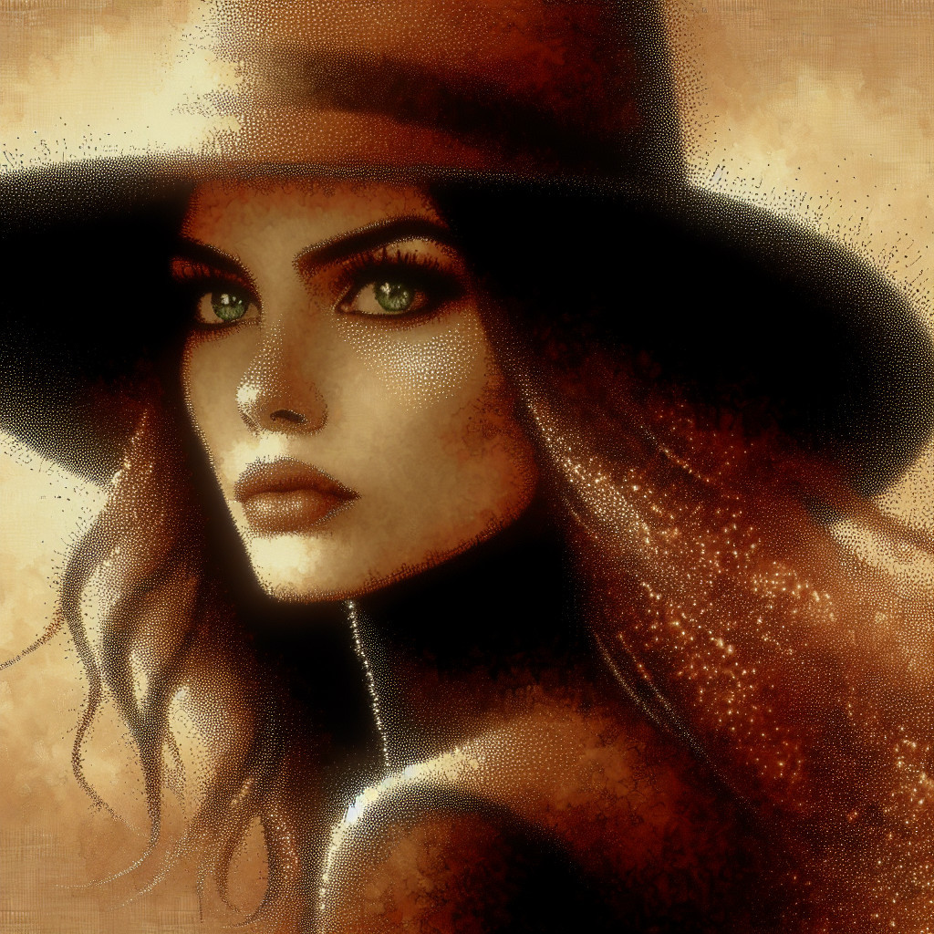 Captivating Female Figure with Green Eyes and Hat