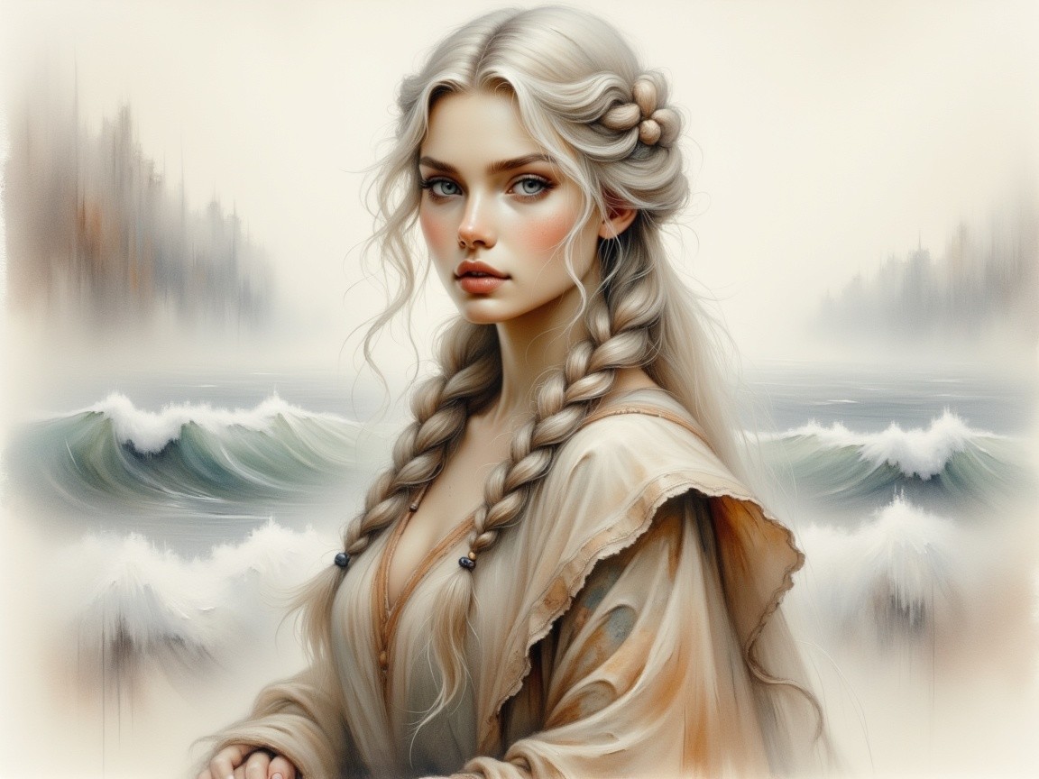 Serene Portrait of a Young Woman by the Ocean