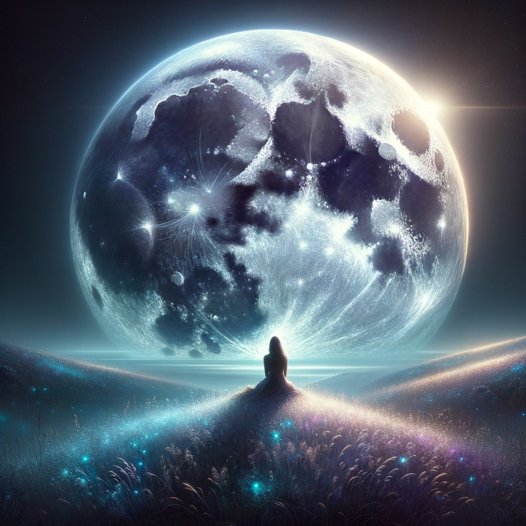 Silhouette on Hill Under Luminous Moon and Stars