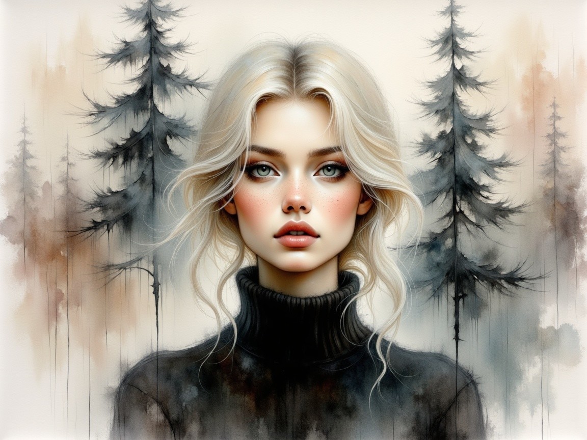 Young woman with blonde hair in forest setting