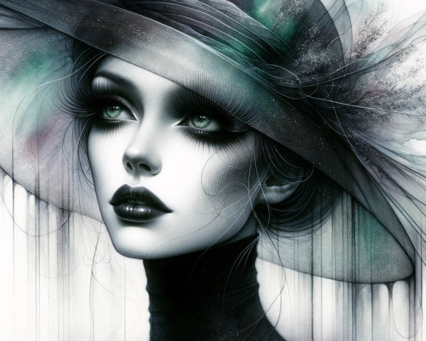 Portrait of a Woman with Green Eyes and Hat