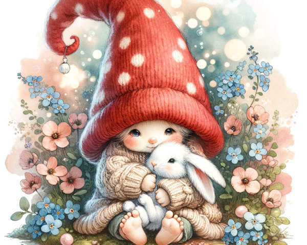 Whimsical Character in Colorful Flower Garden