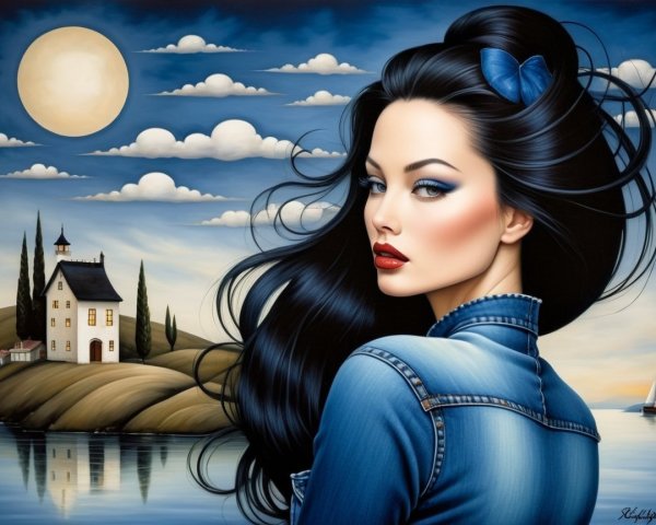 Portrait of a Confident Woman with Serene Landscape
