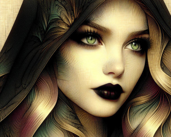 Portrait of a Woman with Green Eyes and Dark Hair
