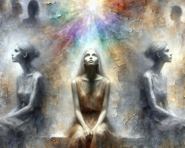 Seated Figure in Ethereal Light and Dreamlike Atmosphere