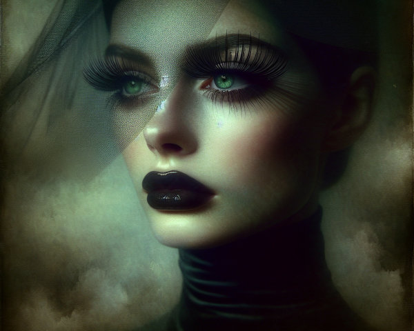 Portrait of a Woman with Green Eyes and Veil