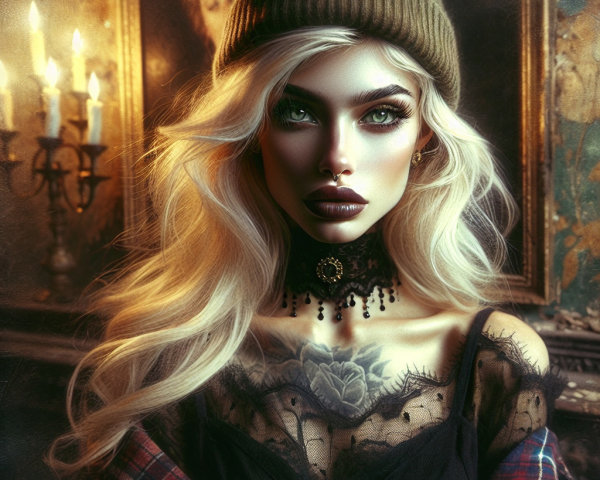 Portrait of a Young Woman with Blonde Hair and Tattoos