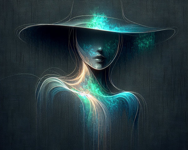 Abstract Figure of Woman in Wide-Brimmed Hat