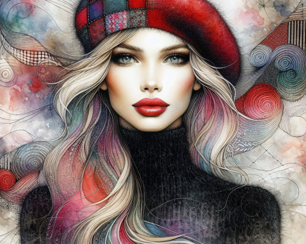 Portrait of a Woman with Flowing Hair and Beret