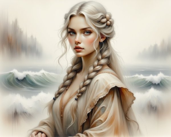 Serene Portrait of a Young Woman by the Ocean