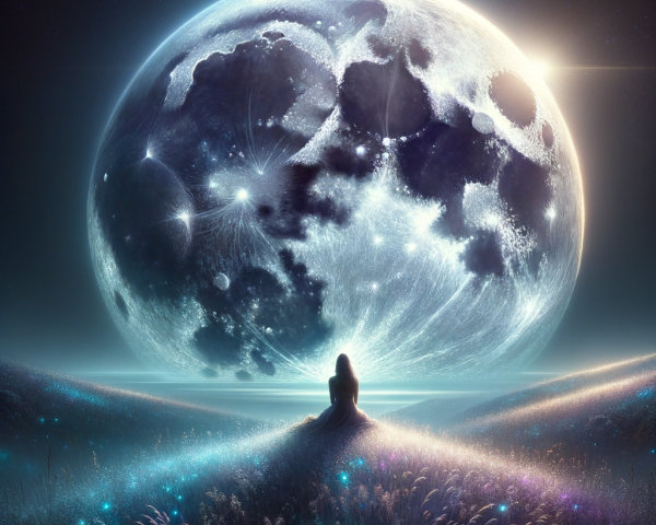 Silhouette on Hill Under Luminous Moon and Stars