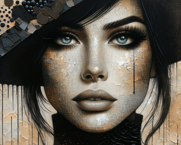 Female Portrait with Turquoise Eyes and Black Hat