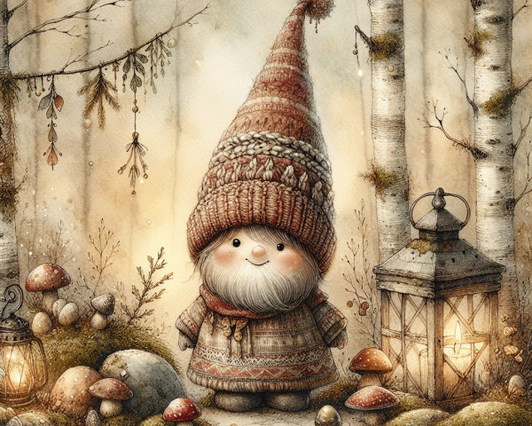 Whimsical Gnome in Enchanting Woodland Setting