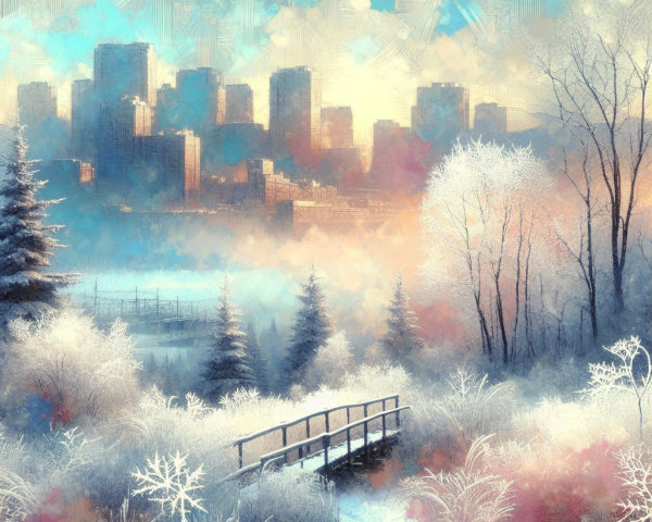 Serene Winter Landscape with Snow and City Skyline