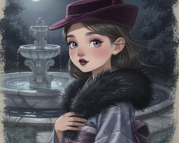 Whimsical Portrait of a Girl in Nighttime Setting